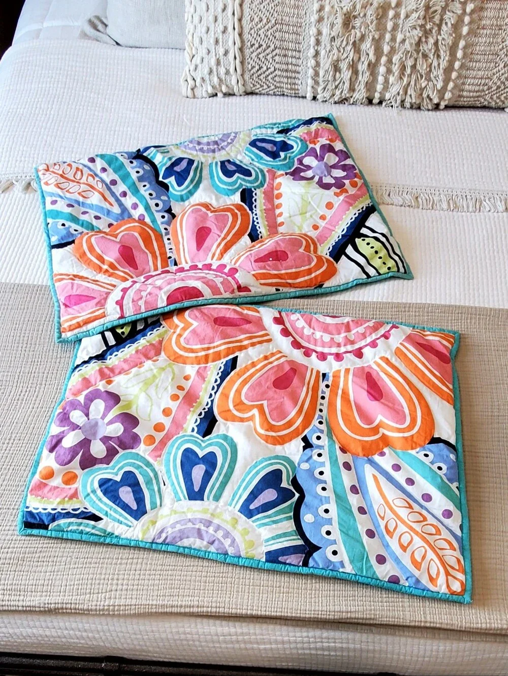 Pottery Barn Teen Cotton Quilted Retro Floral Pillow Sham Set, Standard, EUC